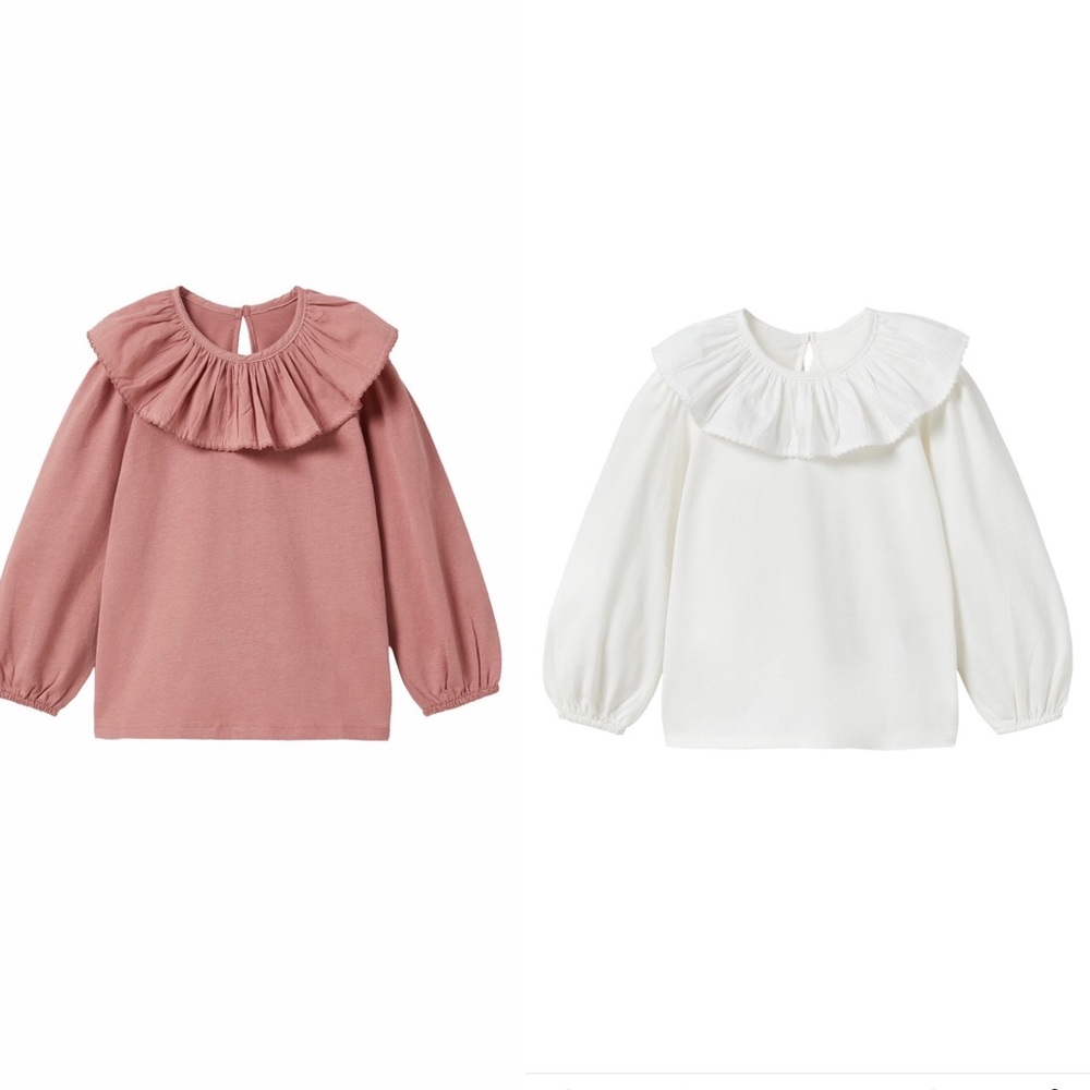 Zara toddler kids / girls mauve pink & white ruffle bib trim detail blouse - Picture 1 of 6